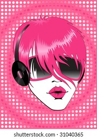 Beautiful man is disk jockey listens music on disco
