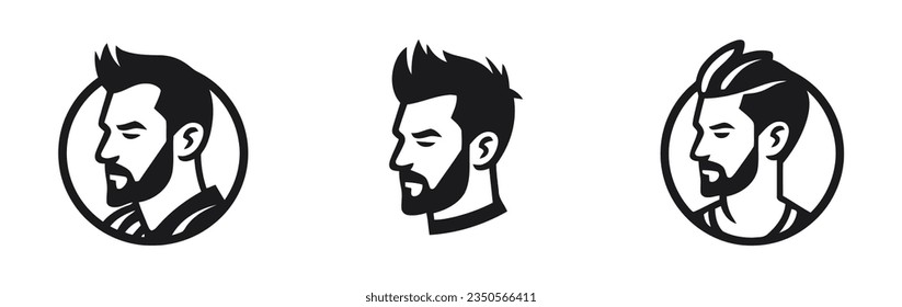 Beautiful man profile set logo, icon. Vector outline silhouette on white background