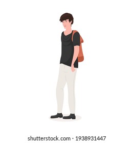 beautiful man standing pose male cartoon character in fashion clothes full length flat