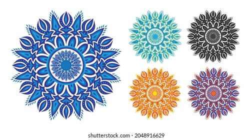 beautiful mandala art design set illustrations vector art in blue green black yellow color variations