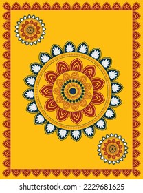 Beautiful mandala art showing indian flower combination. Ethnic pattern card. Abstract vector illustration.