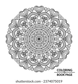 Beautiful Mandala Coloring Book Page for Adults and Kids. Easy Mandala Coloring Book Pages for Adults, Ability to Relax, Brain Experiences Give Relief.