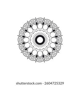 Beautiful Mandala Design in Black and White Featuring Floral Motifs and Geometric Patterns