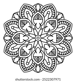 Diseño hermoso del mandala con las líneas limpias para colorear el libro, el tatuaje y el diseño de la henna, diseño del mandala para los adultos y los niños que colorean el libro
