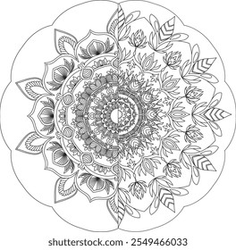 É um belo design de mandala com forma de flor.