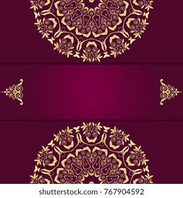 Beautiful mandala design on background. Greeting card. Decorative card. Template for your design. Vector illustration