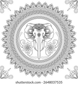 Desenhos de mandala bonitos, desenho de rosto de elefante, minals, arte complexa, padrões intrincados