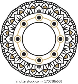 Beautiful mandala element with vector graphic border in gold and black colors