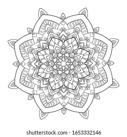 Beautiful mandala with floral elements, small and middle decor on white isolated background. For coloring book pages.