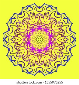 Beautiful Mandala. Floral Round Ornament. Vector Illustration. For Modern Interiors Design, Wallpaper, Textile Industry. Yellow purple color.