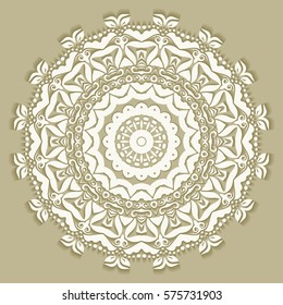 Beautiful Mandala flower, 3d round ornament. Decorative isolated design element, doodle art, floral pattern. Hand drawn fantasy abstract decoration. Tribal ethnic arabic, indian, turkish background