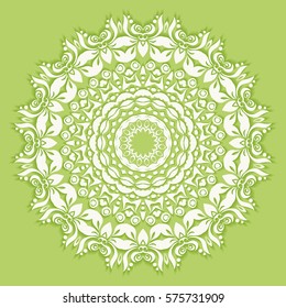 Beautiful Mandala flower, 3d round ornament. Decorative isolated design element, doodle art, floral pattern. Hand drawn fantasy abstract decoration. Tribal ethnic arabic, indian, turkish background