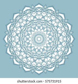 Beautiful Mandala flower, 3d round ornament. Decorative isolated design element, doodle art, floral pattern. Hand drawn fantasy abstract decoration. Tribal ethnic arabic, indian, turkish background