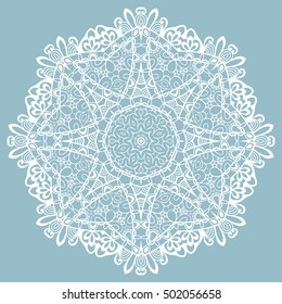 Beautiful Mandala geometric floral round ornament. Decorative isolated design element, lace pattern. Hand drawn fantasy abstract Christmas decoration. Tribal ethnic arabic, indian, turkish background 
