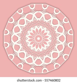 Beautiful Mandala geometric floral round ornament. Decorative isolated design element, lace pattern. Hand drawn fantasy abstract Christmas decoration. Tribal ethnic arabic, indian, turkish background