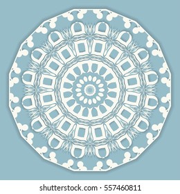 Beautiful Mandala geometric floral round ornament. Decorative isolated design element, lace pattern. Hand drawn fantasy abstract Christmas decoration. Tribal ethnic arabic, indian, turkish background