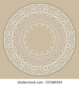 Beautiful Mandala geometric floral round ornament. Decorative isolated design element, lace pattern. Hand drawn fantasy abstract Christmas decoration. Tribal ethnic arabic, indian, turkish background