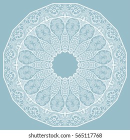 Beautiful Mandala geometric floral round ornament. Decorative isolated design element, lace pattern. Hand drawn fantasy abstract Christmas decoration. Tribal ethnic arabic, indian, turkish background