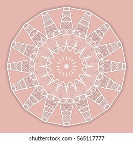 Beautiful Mandala geometric floral round ornament. Decorative isolated design element, lace pattern. Hand drawn fantasy abstract Christmas decoration. Tribal ethnic arabic, indian, turkish background