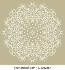 Beautiful Mandala geometric floral round ornament. Decorative isolated design element, lace pattern. Hand drawn fantasy abstract Christmas decoration. Tribal ethnic arabic, indian, turkish background