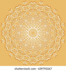 Beautiful Mandala geometric floral round ornament. Decorative isolated design element, lace pattern. Hand drawn fantasy abstract Christmas decoration. Tribal ethnic arabic, indian, turkish background