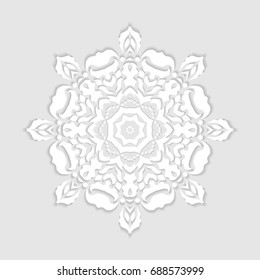 Beautiful Mandala geometric floral round ornament. Decorative isolated design element, doodle pattern. Hand drawn fantasy abstract Christmas decoration.Tribal ethnic arabic, indian, turkish background