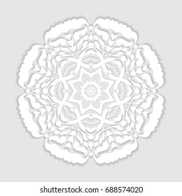 Beautiful Mandala geometric floral round ornament. Decorative isolated design element, doodle pattern. Hand drawn fantasy abstract Christmas decoration.Tribal ethnic arabic, indian, turkish background