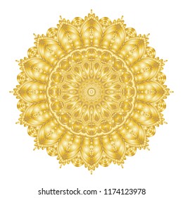 Beautiful Mandala gold, Pattern with abstract art flower for Tibetan yoga. vintage background with a medallion.  decorative element, indian henna design, elegant vector retro circle ornament
