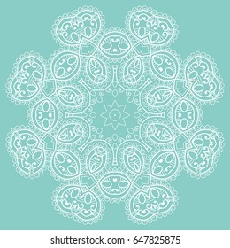 Beautiful Mandala hand drawn round ornament, doodle lace pattern. Decorative isolated design element, stylized floral geometric pattern. Tribal ethnic arabic, indian, turkish background