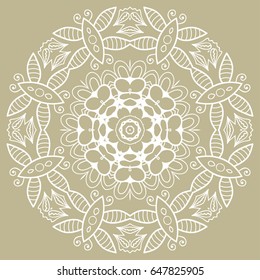 Beautiful Mandala hand drawn round ornament, doodle lace pattern. Decorative isolated design element, stylized floral geometric pattern. Tribal ethnic arabic, indian, turkish background