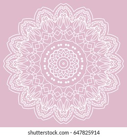 Beautiful Mandala hand drawn round ornament, doodle lace pattern. Decorative isolated design element, stylized floral geometric pattern. Tribal ethnic arabic, indian, turkish background