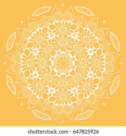 Beautiful Mandala hand drawn round ornament, doodle lace pattern. Decorative isolated design element, stylized floral geometric pattern. Tribal ethnic arabic, indian, turkish background