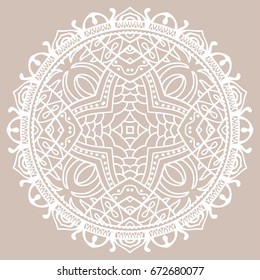 Beautiful Mandala hand drawn round ornament, doodle lace pattern. Decorative isolated design element, stylized floral geometric pattern. Tribal ethnic arabic, indian, turkish background
