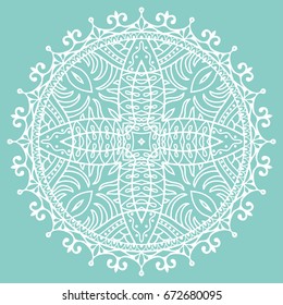 Beautiful Mandala hand drawn round ornament, doodle lace pattern. Decorative isolated design element, stylized floral geometric pattern. Tribal ethnic arabic, indian, turkish background