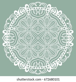 Beautiful Mandala hand drawn round ornament, doodle lace pattern. Decorative isolated design element, stylized floral geometric pattern. Tribal ethnic arabic, indian, turkish background