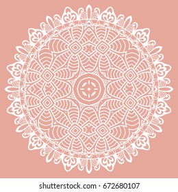Beautiful Mandala hand drawn round ornament, doodle lace pattern. Decorative isolated design element, stylized floral geometric pattern. Tribal ethnic arabic, indian, turkish background