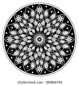Beautiful mandala illustration for an adult coloring book  Because the black background the finished colored page will really stand out  Very easy to accomplish even for beginners 