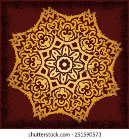 beautiful mandala on dark red background with grunge effect