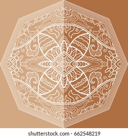 Beautiful Mandala ornament, hand drawn doodle line geometric pattern. Decorative isolated lace design element, flat style background. Tribal ethnic arabic, indian, turkish motif