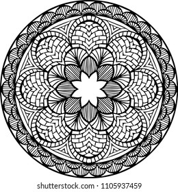 Beautiful mandala pattern. Creative ornament. Repeating art for background. Can be used as a coloring book for children and adults to enjoy their hobby. Also can be used as a tattoo design.