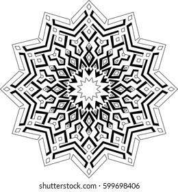 Beautiful mandala pattern. Creative ornament. Repeat art for background. Can be used as a coloring book for children and adult to enjoy their hobby. Also can be used for tattoo design