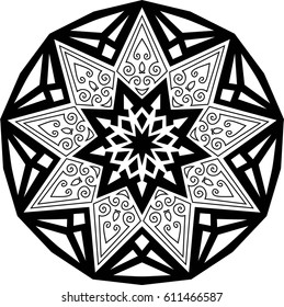 Beautiful mandala pattern. Creative ornament. Repeating art for background. Can be used as a coloring book for children and adults to enjoy their hobby. Also can be used as a tattoo design.