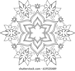 Beautiful mandala pattern. Creative ornament. Repeating art for background. Can be used as a coloring book for children and adults to enjoy their hobby. Also can be used as a tattoo design.
