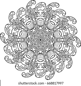 Beautiful mandala pattern. Creative ornament. Repeating art for background. Can be used as a coloring book for children and adults to enjoy their hobby. Also can be used as a tattoo design.