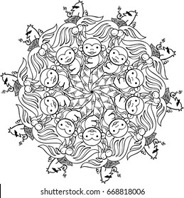 Beautiful mandala pattern. Creative ornament. Repeating art for background. Can be used as a coloring book for children and adults to enjoy their hobby. Also can be used as a tattoo design.