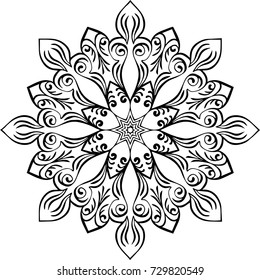 Beautiful mandala pattern. Creative ornament. Repeating art for background. Can be used as a coloring book for children and adults to enjoy their hobby. Also can be used as a tattoo design.