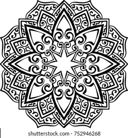 Beautiful mandala pattern. Creative ornament. Repeating art for background. Can be used as a coloring book for children and adults to enjoy their hobby. Also can be used as a tattoo design.