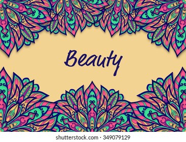 Beautiful mandala poster. Vector template with text. Beauty banner for web and print. 