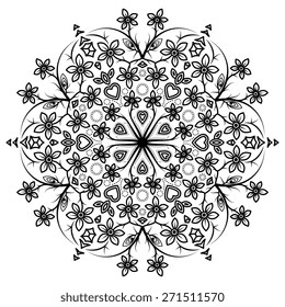 Beautiful mandala. Round ornamental pattern. Black and white.