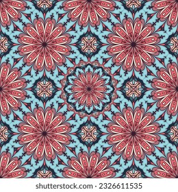 Hermoso patrón de Mandala impecable en color dominante azul y rosa 